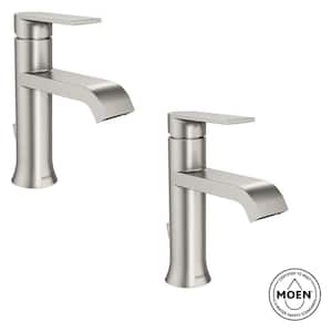 Genta Single Handle Single Hole Bathroom Faucet with Drain Kit Included in Spot Resist Brushed Nickel (2-Pack)