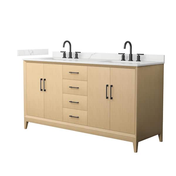 Janna 66 in. Double Freestanding White Oak Bath Vanity with Giotto Quartz Top (Assembled)