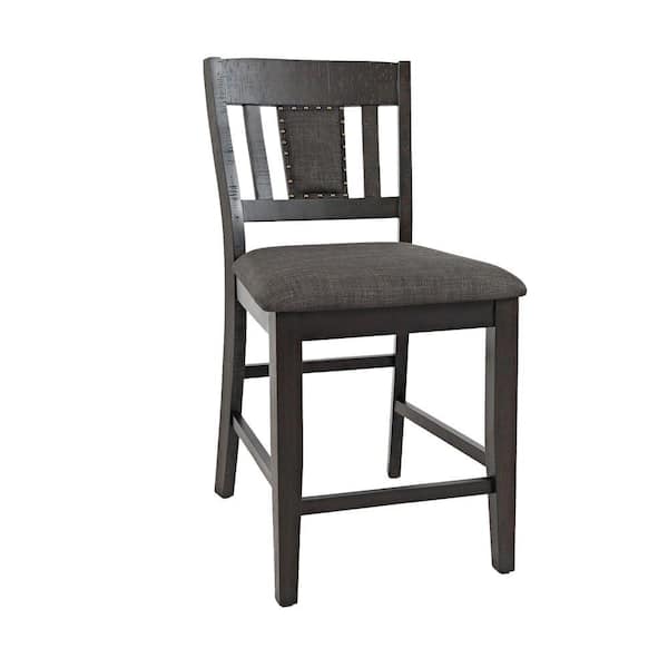 Benjara 24 in. Gray Low Back Wooden Frame Bar Stool with Fabric Seat