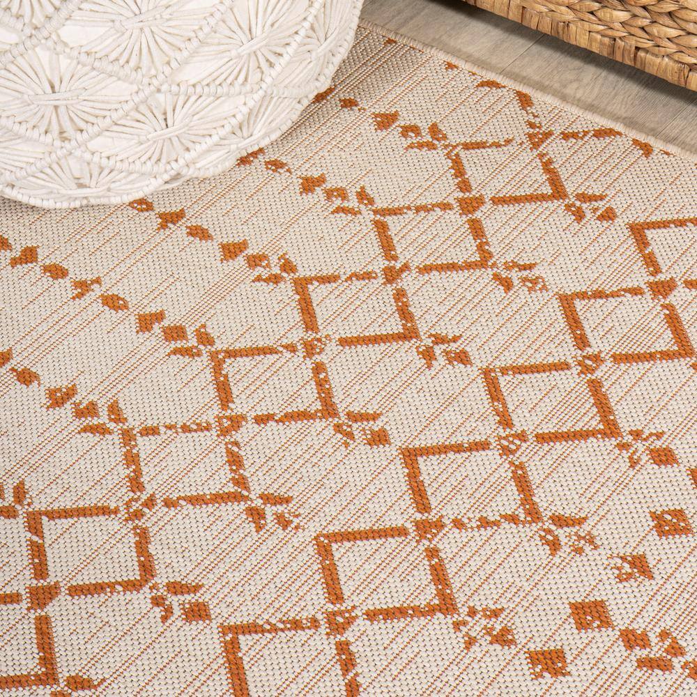 Cream and Orange Geometric Flatweave Indoor/Outdoor Rug
