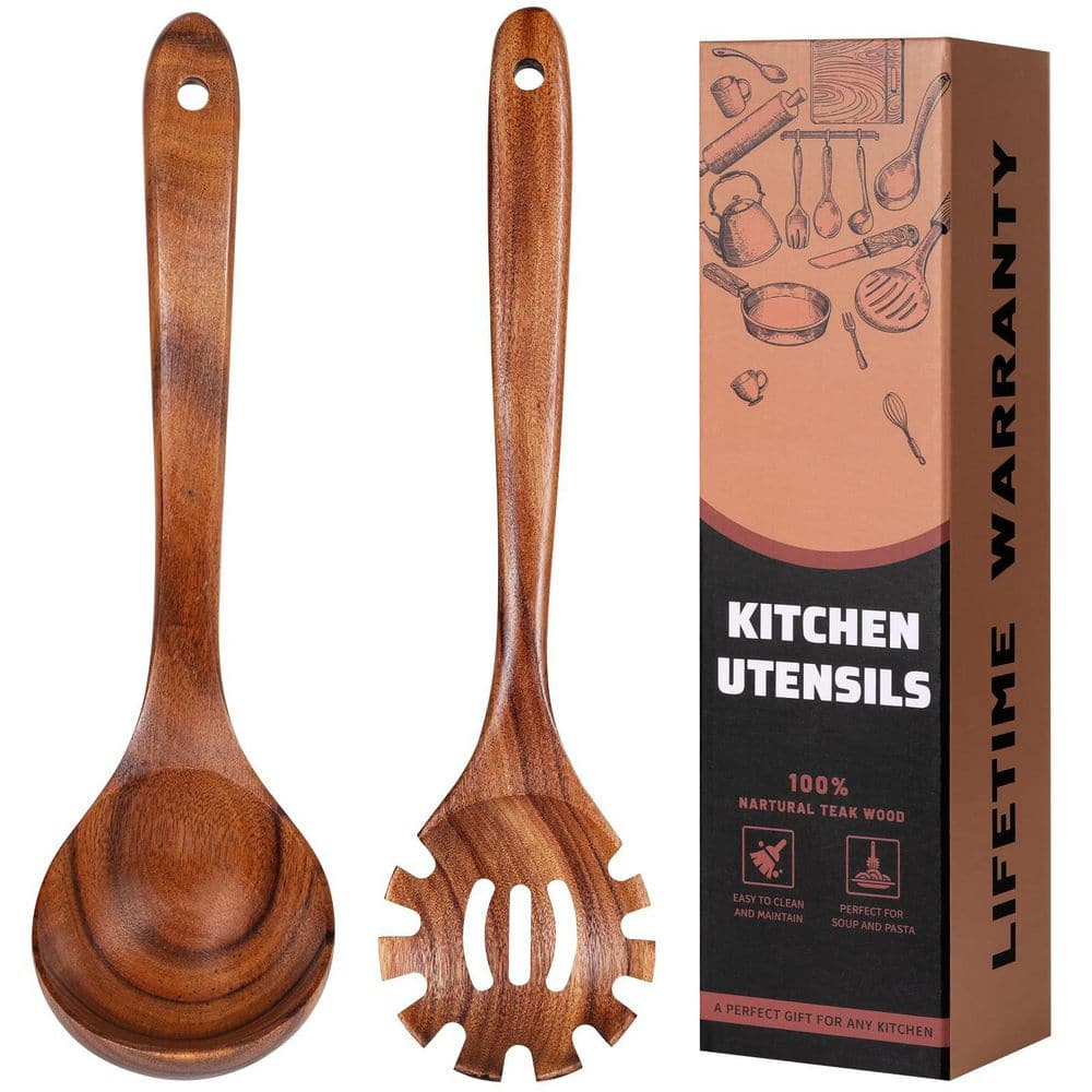 Wooden Spoons for Cooking, Pasta Fork and Ladle Spoon Set, Natural Teak Wood Non-Stick Kitchen Utensils price history on PriceWatchPro