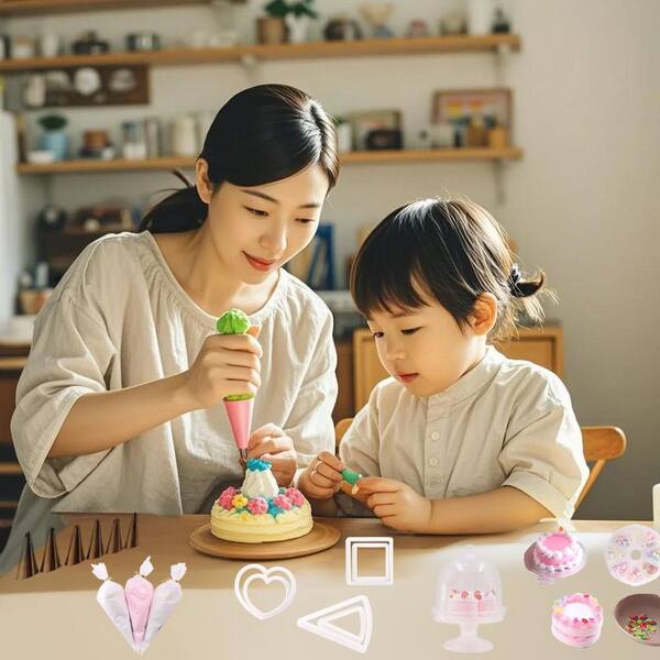 JFVKAF Mini Cake Making Craft Kit White Pink Polyester Clay