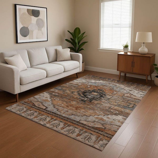 Mayfield Premium Machine Washable Abstract AMF1776 Terracotta 8 ft. x 10 ft. Area Rug