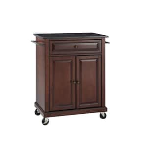 Rolling Mahogany Kitchen Cart with Black Granite Top