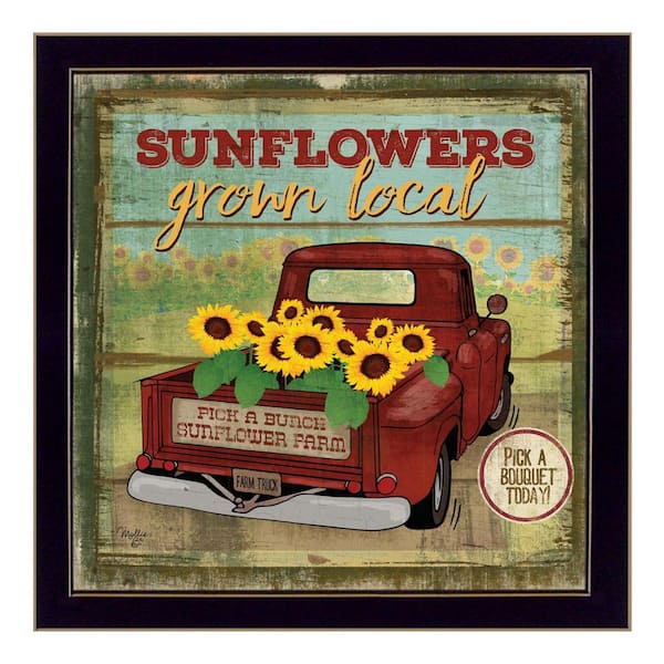 HomeRoots Charlie Sunflowers From the Farm 1-Piece Framed Wall Art 14 in. x 14 in.