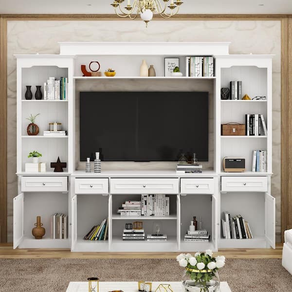 FUFU&GAGA 4-Piece White Wood Entertainment Center TV Stand