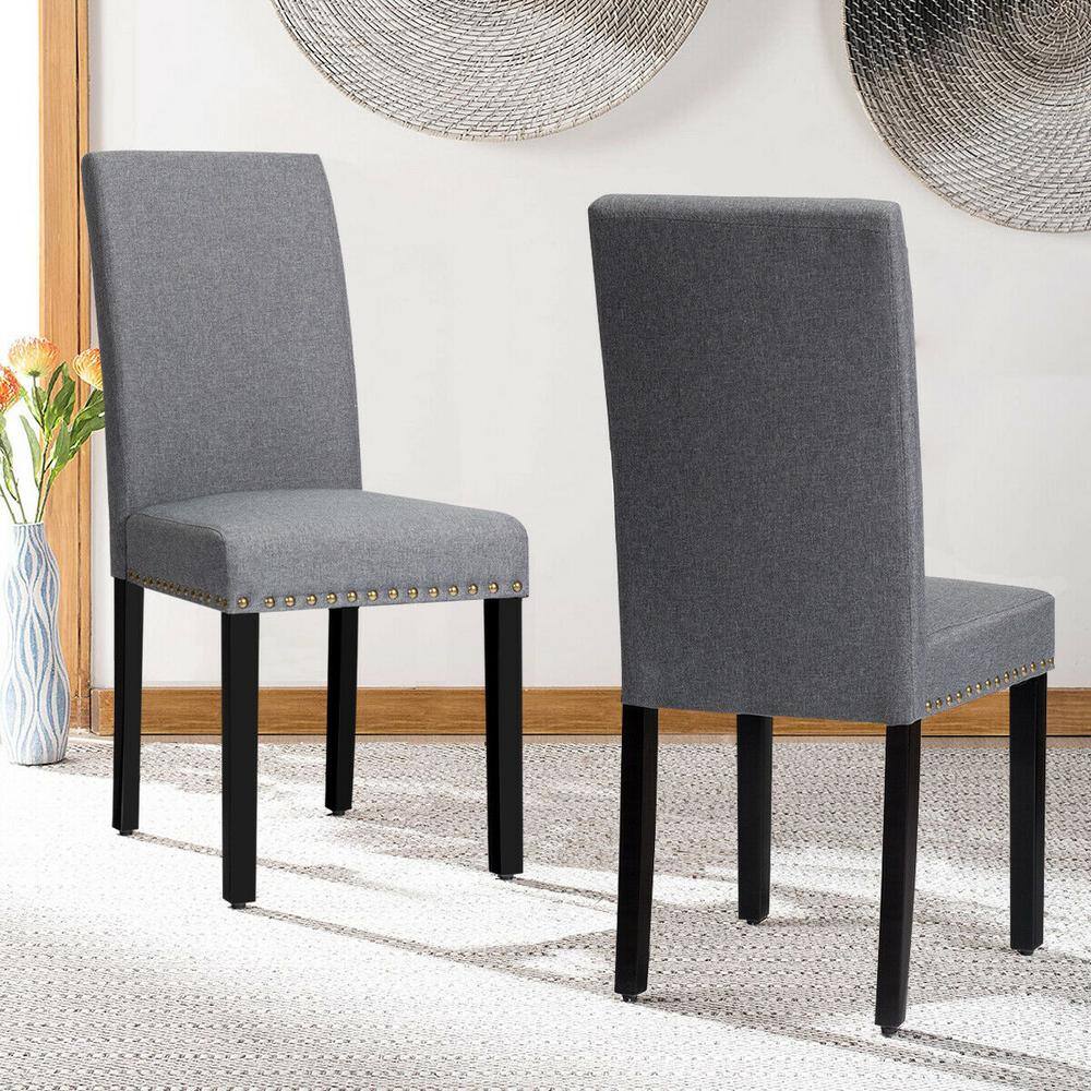 Set of 2 Gray Linen Upholstered Parsons Side Chairs