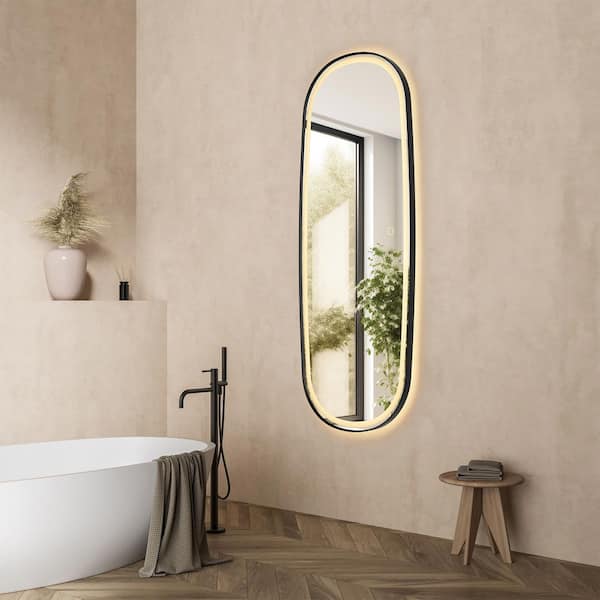 Cellini 26 in. W x 65 in. H Rectangular Aluminum Framed LED Wall Mounted Bathroom Vanity Mirror in in Matte Black