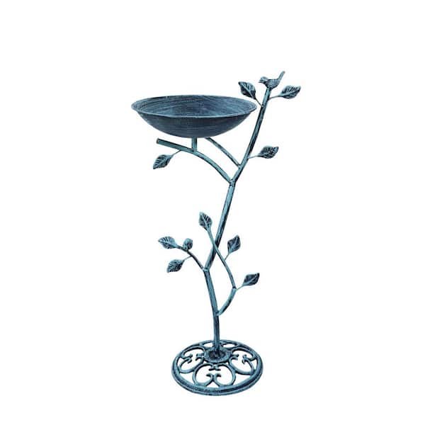 11.4 in. W x 31 in. H Cast Iron Pedestal Birdbath Bowl, Freestanding Birdbath for Outdoors, Birdbath for Outside, Blue