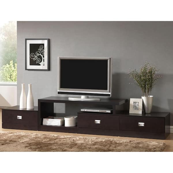 Baxton Studio Marconi 94 in. Dark Brown Wood TV Stand with 3 Drawer Fits TVs Up to 47 in. with Built-In Storage