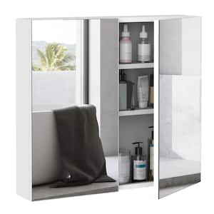 23.63 in. W x 21.63 in. H White Rectangular Steel Medicine Cabinet with Mirror, Double Doors