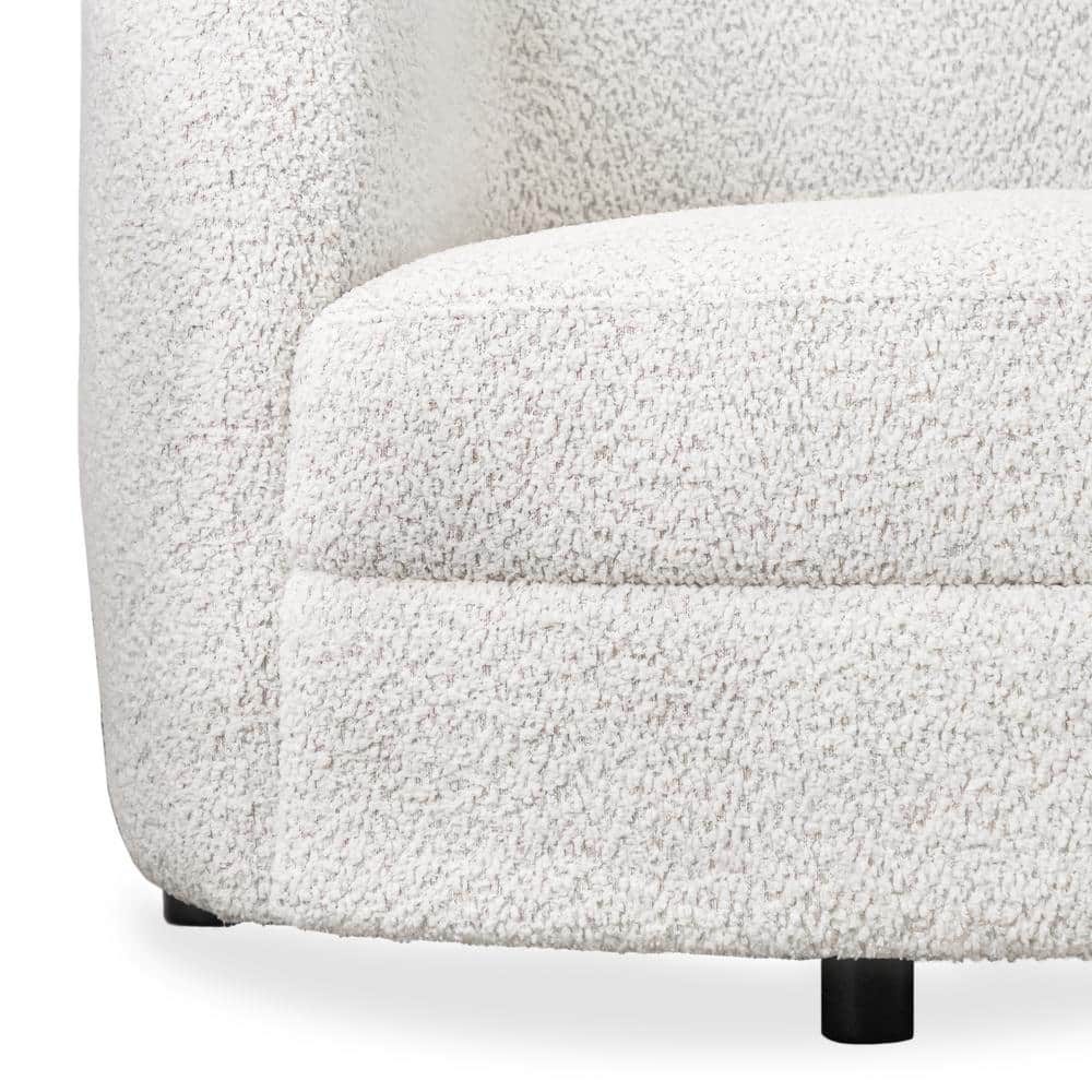 85" Off-White Boucle Fabric Curved Sofa with Wooden Legs