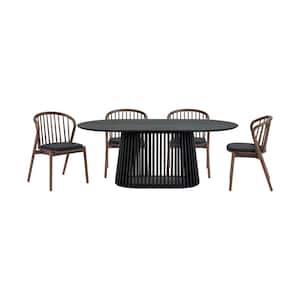 Pasadena Echo 5-Piece Oval Black Wood Top Dining Room Set Seats 4
