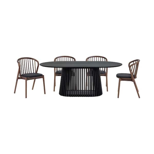 Armen Living Pasadena Echo 5-Piece Oval Black Wood Top Dining Room Set Seats 4