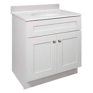 Brookings 31 in. 2-Door Bathroom Vanity in White with Cultured Marble Solid White Top (Ready to Assemble)