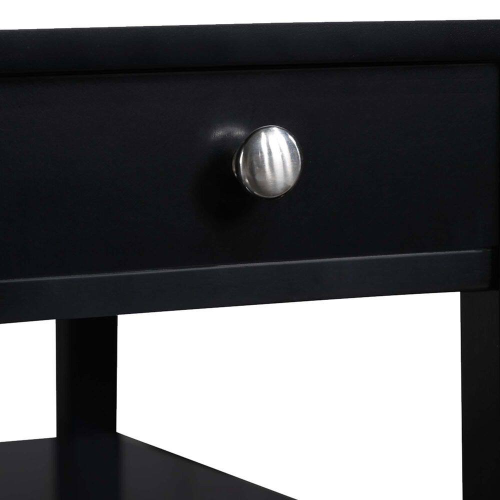 Black Wood and Metal Chairside End Table with Charging Station