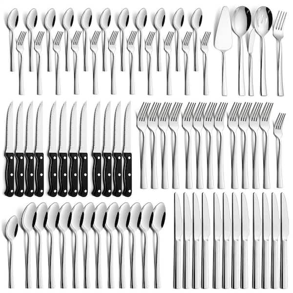 77-Piece Stainless Steel Flatware Set with Steak Knives and Serving Utensils, Service for 12