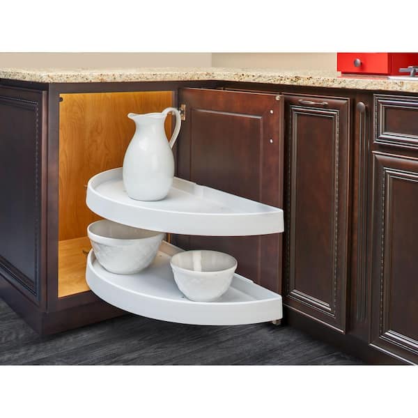 2-Shelf White Polymer 39 in. Half-Moon Lazy Susan for Blind Corner Cabinet