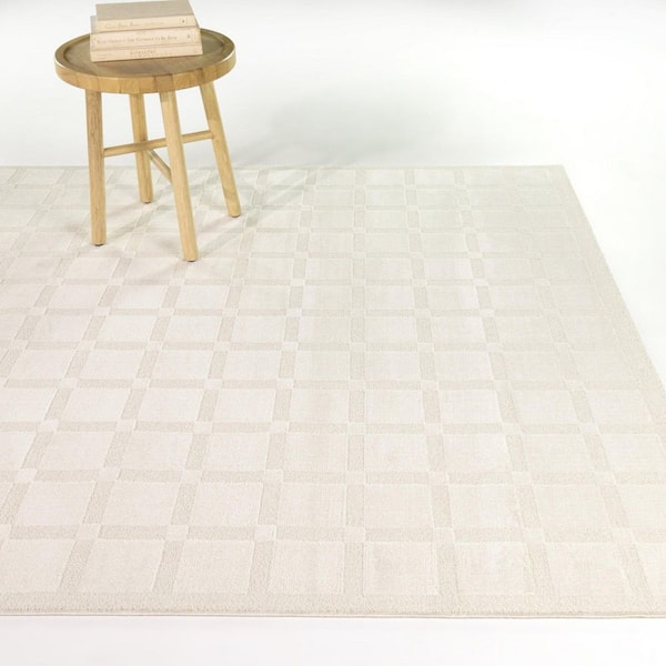 Plensa Cream 7 ft. 10 in. x 10 ft. Scandinavian Grid Area Rug