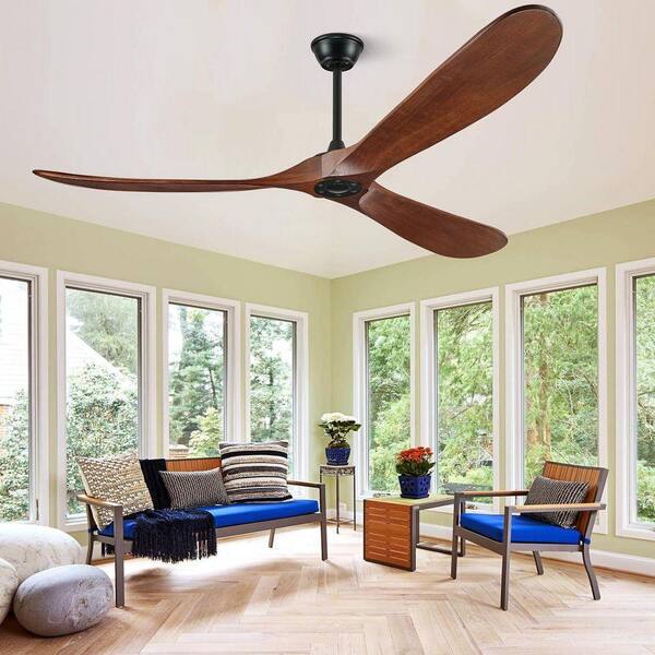 Jushua 60 in. Brown Solid Wood Ceiling Fan with Remote Control 6