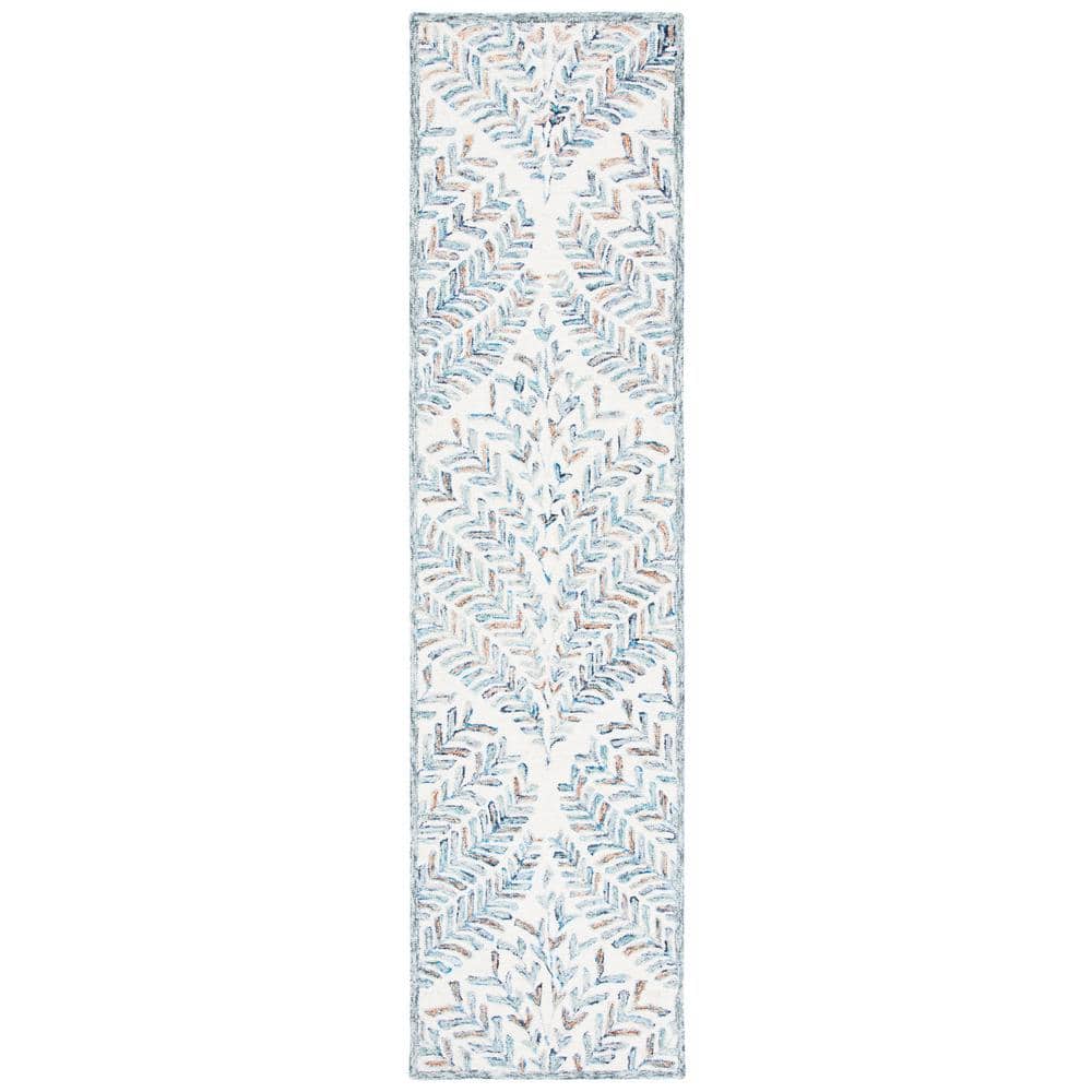Ivory and Blue Hand-Tufted Wool Runner Rug