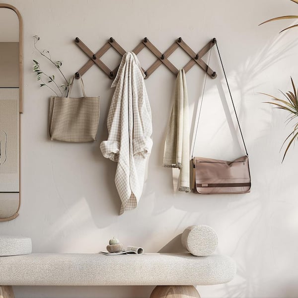 Wood Accordion Wall Hanger, Expandable Coat Rack Wall Mount with