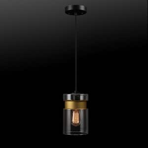 Dionne 1-Light Matte Black Pendant Light with Brass Accents and Clear Glass Shade