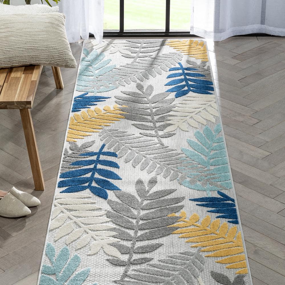 Dorado Mariah Gray Floral High-Low Texture Indoor/Outdoor Runner Rug