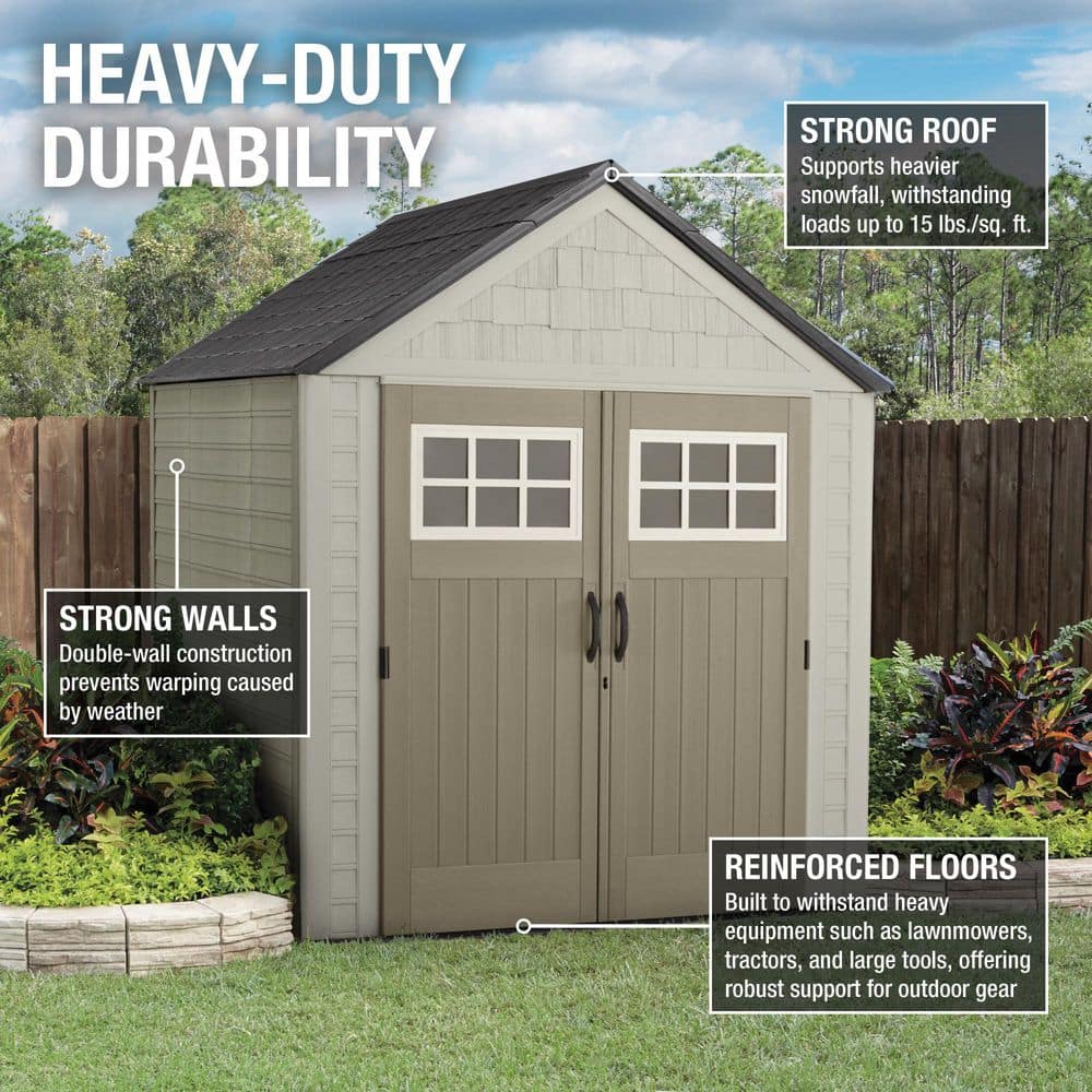 Beige 7' x 7' Resin Outdoor Storage Shed with Windows