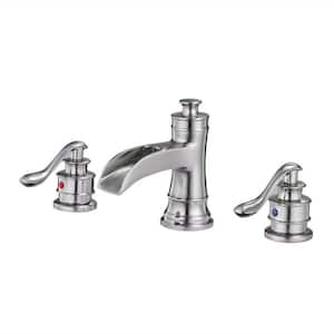 8 in. Widespread Double Handle Bathroom Sink Faucet 3 Holes Brass Vanity Basin Taps in Brushed Nickel