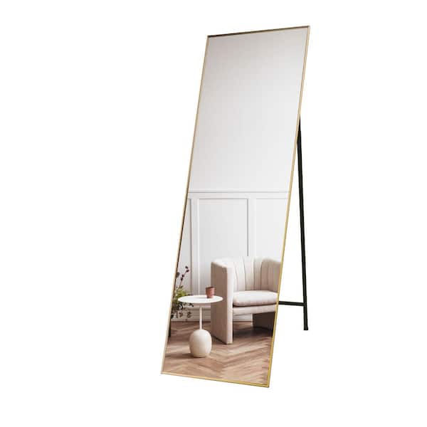 JimsMaison 22 in. W x 65 in. H Large Rectangular Aluminum Framed Full Length Wall Bathroom Vanity Mirror in Gold