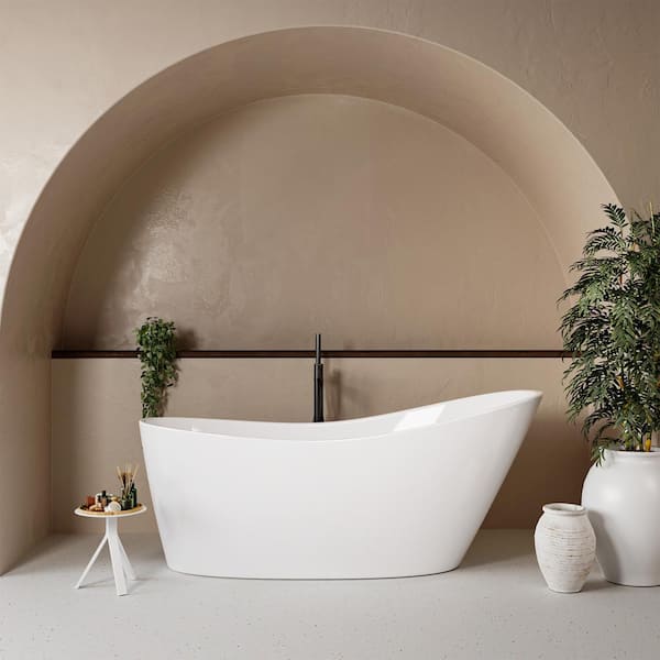 67 in. x 31 in. Acrylic Freestanding Soaking Bathtub in White with Reversible Drain