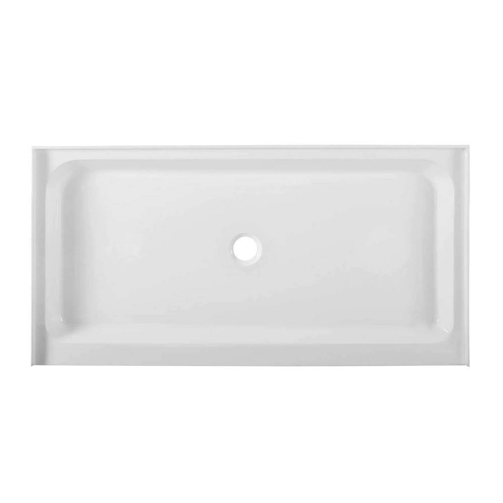 60" x 32" White Acrylic Single Threshold Shower Base