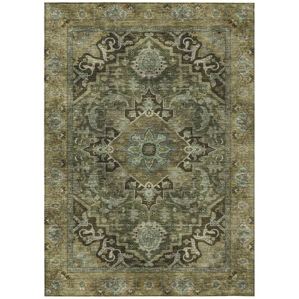 Chantille Machine Washable Indoor/Outdoor Abstract ACN2165 Olive 5 ft. x 7 ft. 6 in. Area Rug
