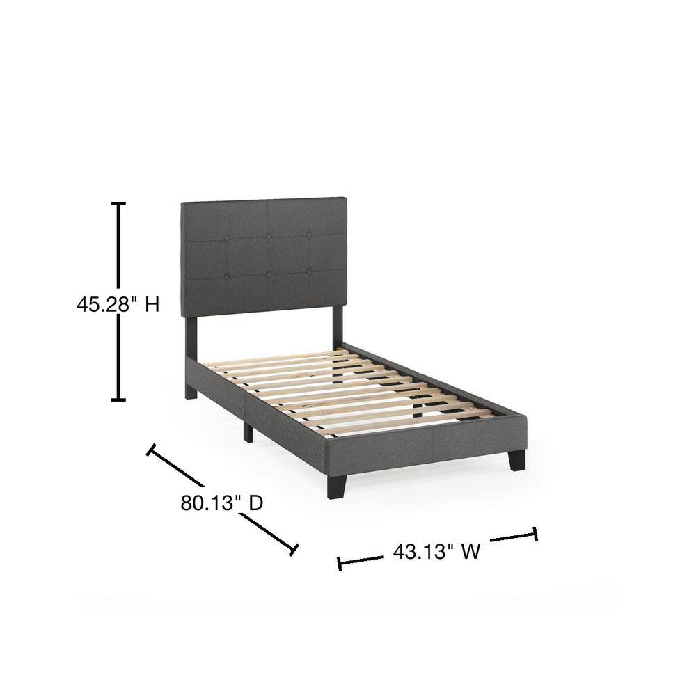 Stone Gray Twin Linen Upholstered Tufted Bed Frame
