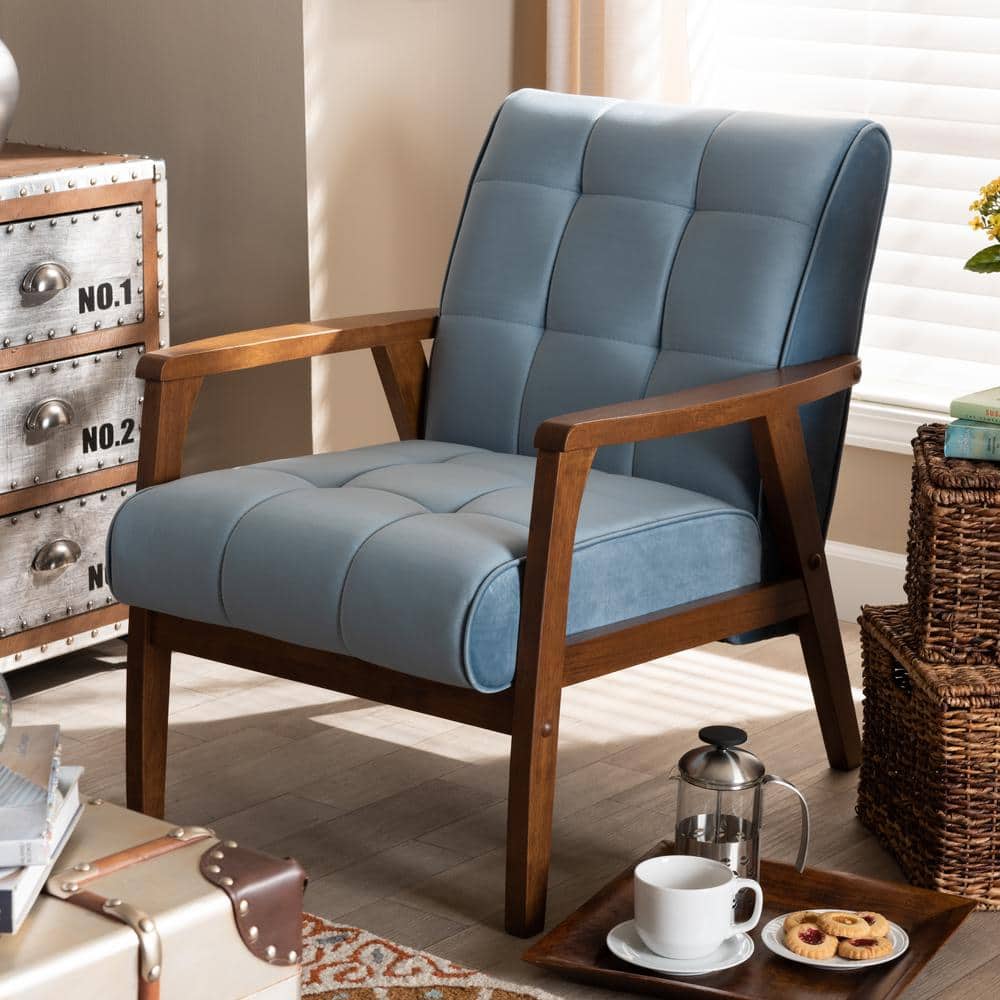 Asta Light Blue Velvet Upholstered Wood Armchair