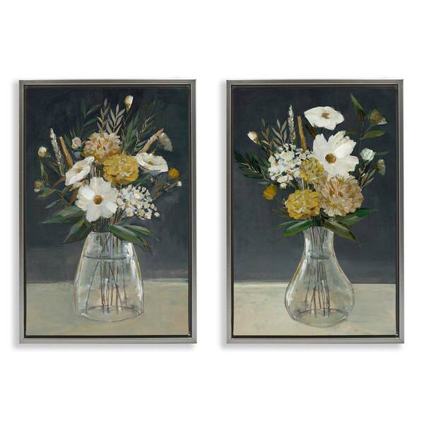 Muted Bouquet Vases by Hannah Dawson 2 Pieces Gray Floater Frame Nature Graphic Art Print 31 in. x 21 in.