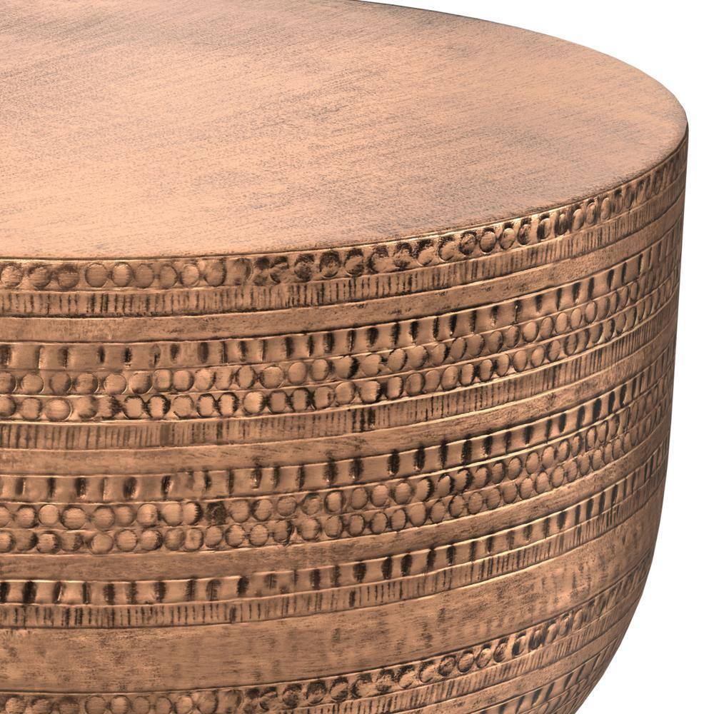 Antique Copper Round Metal Boho Coffee Table