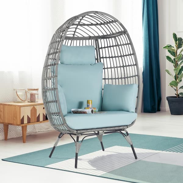 BFB Outdoor Oversized Gray Rattan Egg Chair Indoor Outdoor Chair