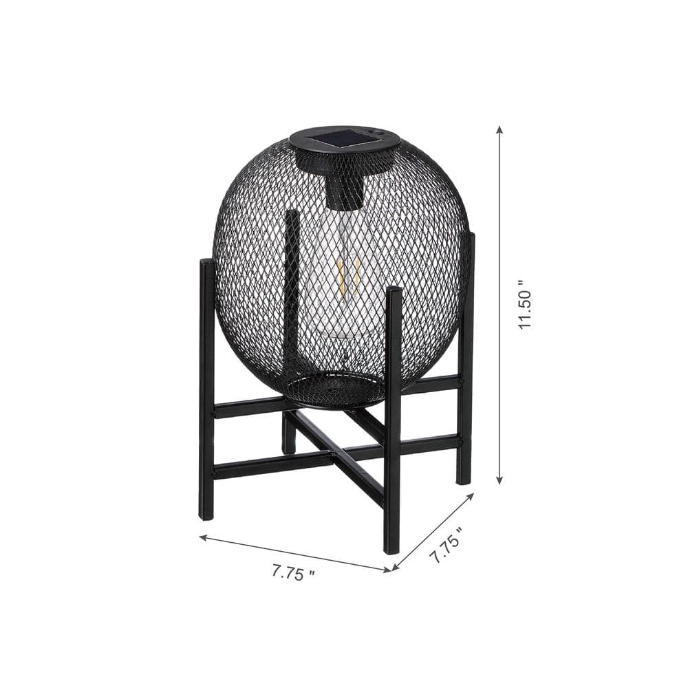 Black Metal Mesh Solar Powered Outdoor Lantern with Pedestal Stand