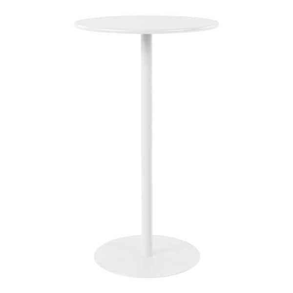 Frond&Form Outdoor Patio Modern Bar Height 23.5 in. Round Steel Bistro Dining Table w/ Sturdy Tulip Base, White