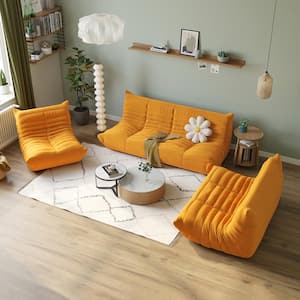 69 in. W Armless Teddy Velvet 3-piece Modular Free Combination Sectional Sofa with Ottoman in. Yellow