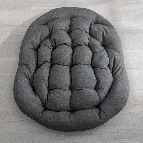 Rattan Metal Outdoor Rocking Chair with Gray Padded Cushion Lounge Chair for Front Porch, Patio, Garden, Living Room