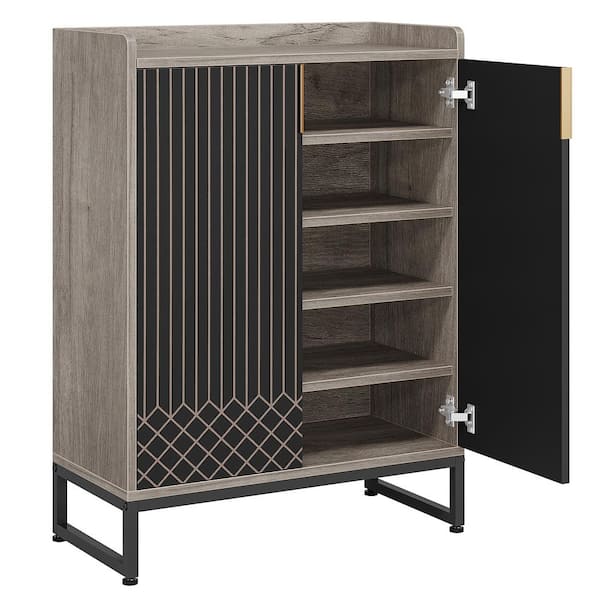 41 in. H x 29.52 in. W Grey Wood Shoe Storage Cabinet 5-Tier Shoe Rack Organizer Cabinet, Freestanding Storage Cabinet
