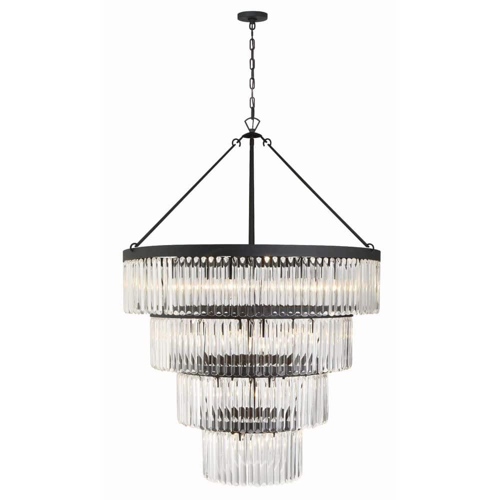 Emory Black Forged 22-Light Chandelier with Clear Glass Crystals