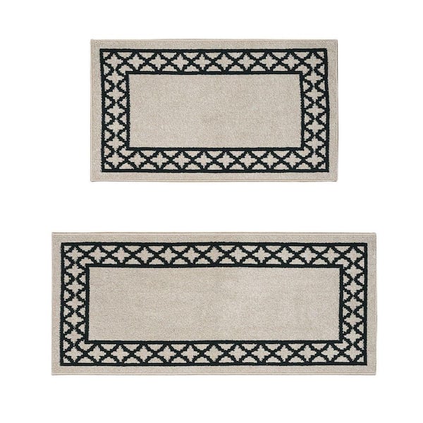 Washable Skid Resistant Natural Twist/Black 2.2 ft. x 4 ft. / 2.2 ft. x 5 ft. All Loop Tufted Area Rug Set