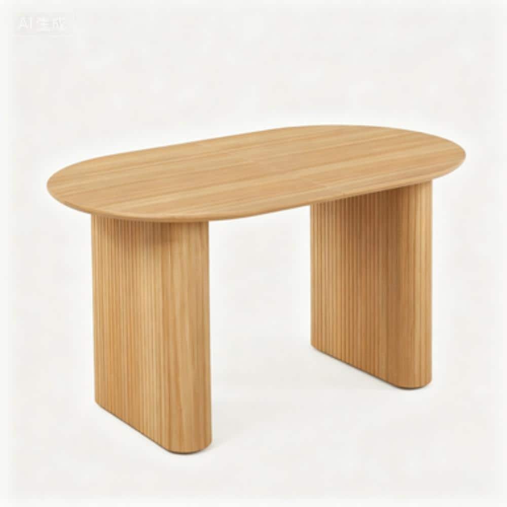 Oak MDF Tabletop 90.55 in. W Double Pedestal Dining Table Seats 4