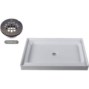 48 in. x 36 in. Single Threshold Alcove Shower Pan Base with Center Plastic Drain in Polished Chrome
