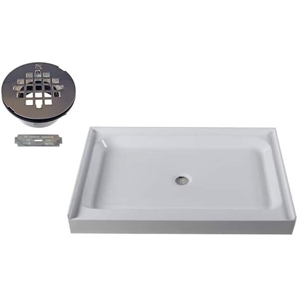 Westbrass 48 in. x 36 in. Single Threshold Alcove Shower Pan Base with Center Plastic Drain in Polished Chrome