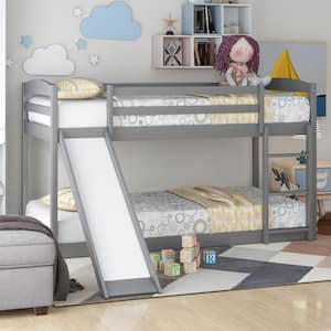 Gray Twin Over Twin Bunk Bed with Convertible Slide and Ladder
